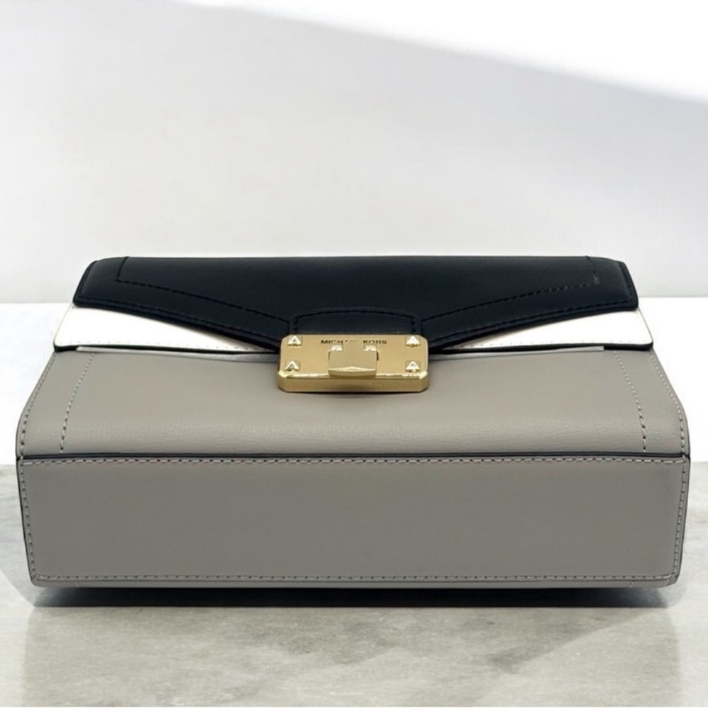 Michael Kors Kinsley Medium Shoulder Flap Crossbody Bag Optic White Multi - Picture 8 of 9
